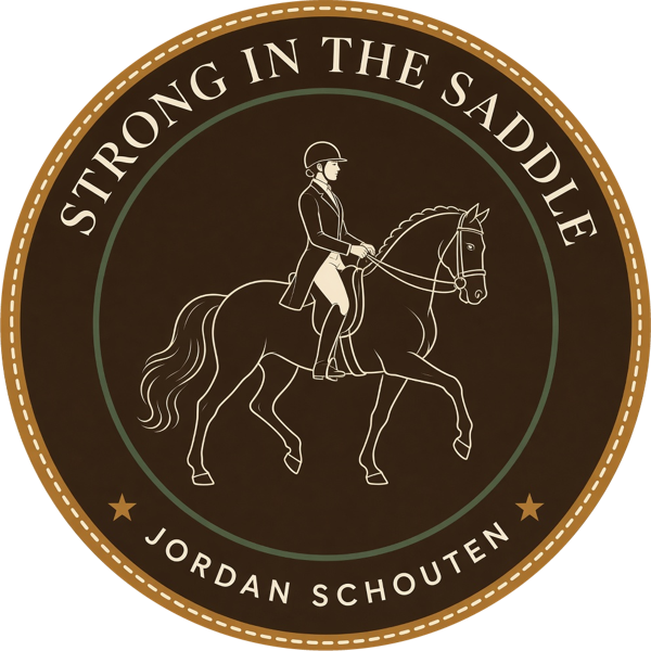 Strong In The Saddle badge: a dressage horse and rider